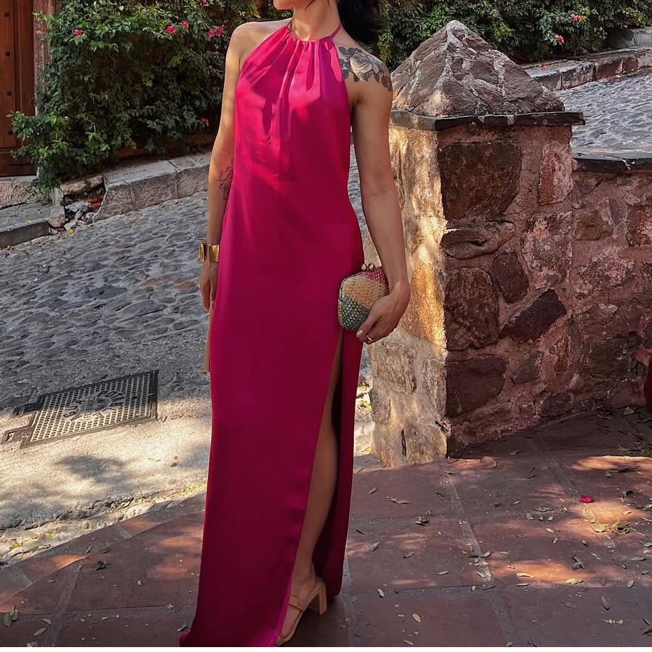 Revolve Fuchsia Halter Maxi Dress - Cher Gown By Katie May